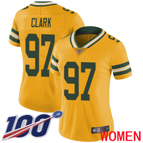 Green Bay Packers Limited Gold Women 97 Clark Kenny Jersey Nike NFL 100th Season Rush Vapor Untouchable